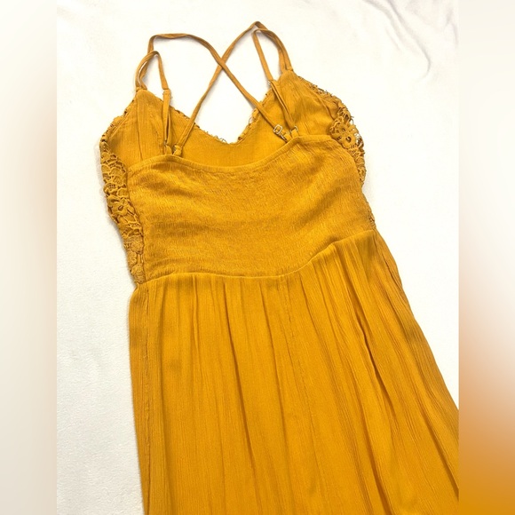 Maurices Yellow Solid Floral Crochet Lace Bodice Top V-Neck Midi Dress Large - Picture 13 of 16